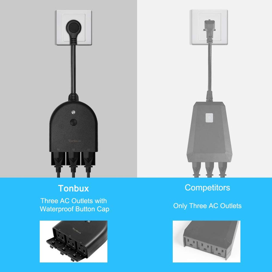 TONBUX Outdoor Smart Plug WiFi Outlet with 3 Individual Sockets, Waterproof IP44, Compatible with Alexa, Google Home,Wireless Voice Remote Control, Light Switch and Timer Function