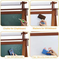 Dripex Kids Art Easel with Paper Roll, Double Sided Toddler Childrens Easel Chalkboard and Magnetic Dry Erase Board for Kid Painting and Drawing, Multiple Kids Art Supplies Included, Reddish Brown