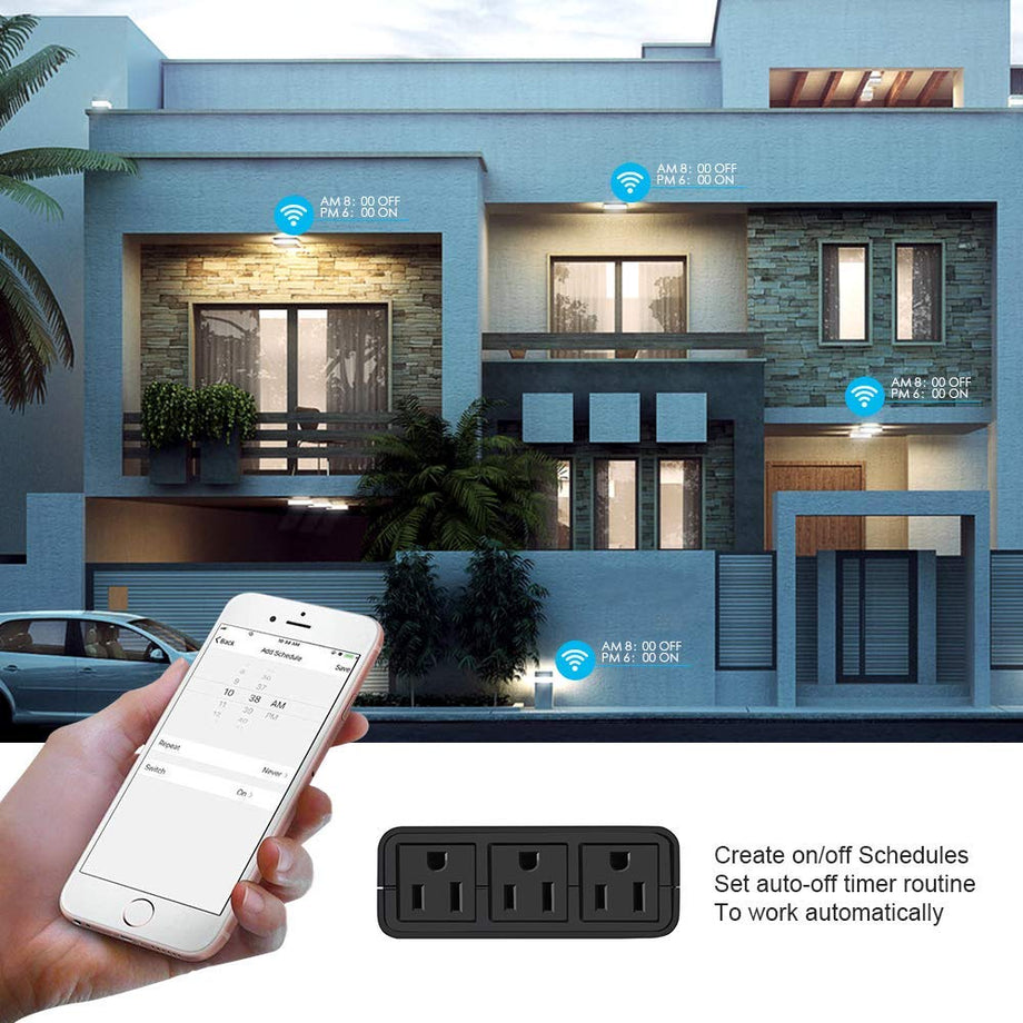 TONBUX Outdoor Smart Plug WiFi Outlet with 3 Individual Sockets, Waterproof IP44, Compatible with Alexa, Google Home,Wireless Voice Remote Control, Light Switch and Timer Function