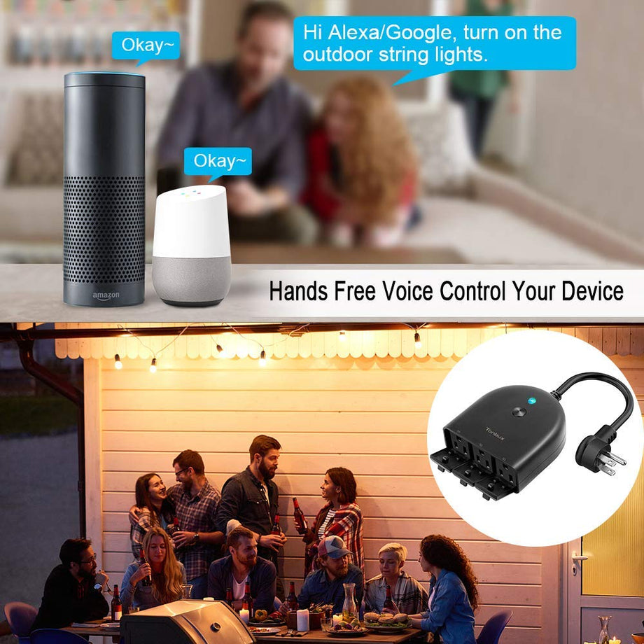 TONBUX Outdoor Smart Plug WiFi Outlet with 3 Individual Sockets, Waterproof IP44, Compatible with Alexa, Google Home,Wireless Voice Remote Control, Light Switch and Timer Function