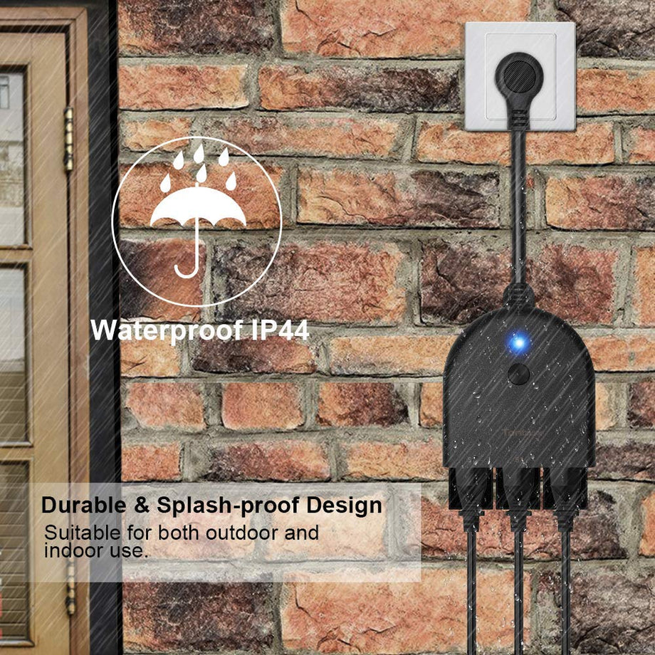 TONBUX Outdoor Smart Plug WiFi Outlet with 3 Individual Sockets, Waterproof IP44, Compatible with Alexa, Google Home,Wireless Voice Remote Control, Light Switch and Timer Function