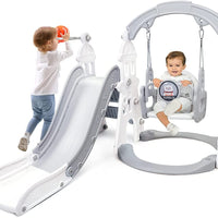 OUNUO Kids Slide and Swing Set with Basketball Hoop Baby Slide for toddlers age 1-3