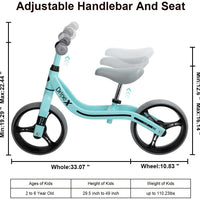 Toddler Bike, Dripex 12 Inch Lightweight No-Pedal Kids Balance Bike