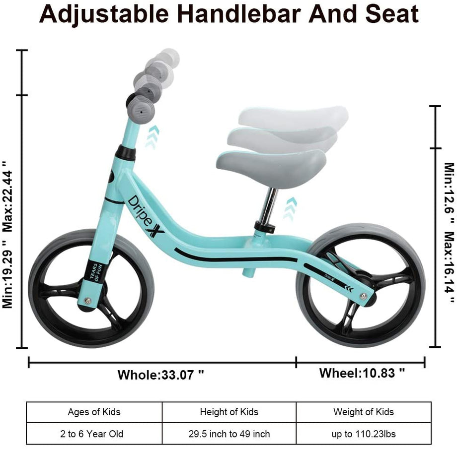 Toddler Bike, Dripex 12 Inch Lightweight No-Pedal Kids Balance Bike