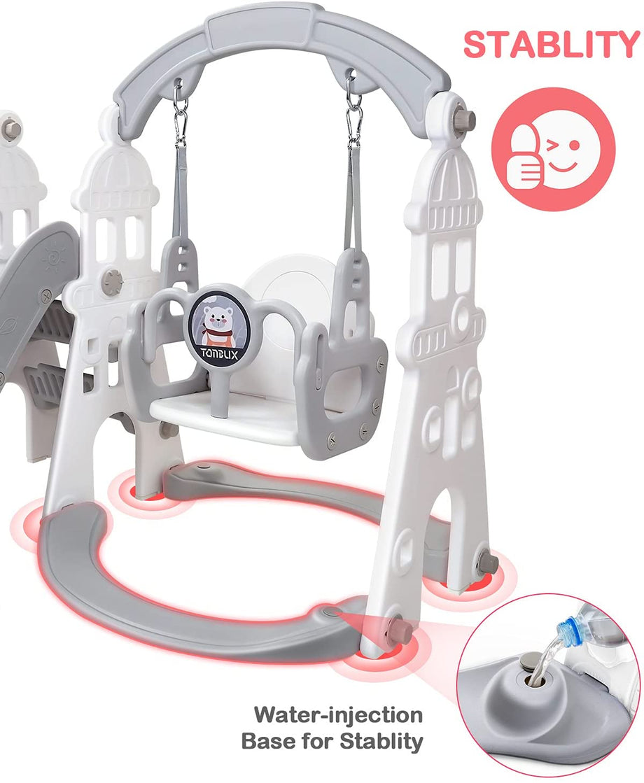 OUNUO Kids Slide and Swing Set with Basketball Hoop Baby Slide for toddlers age 1-3