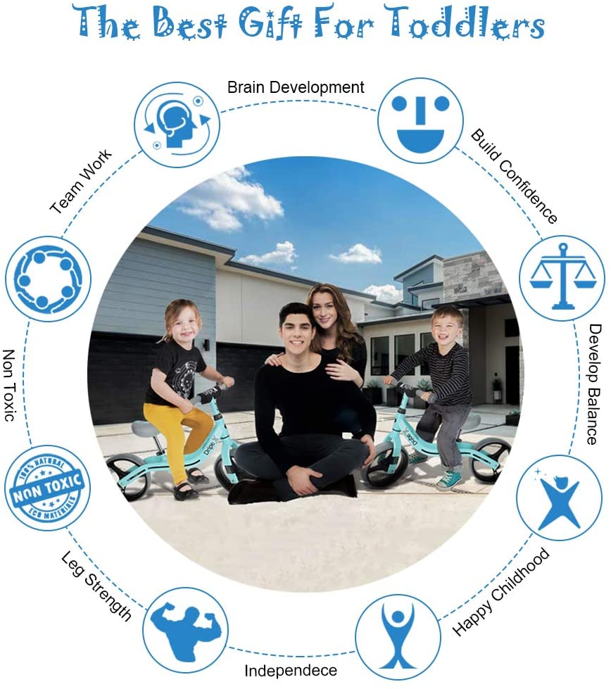 Toddler Bike, Dripex 12 Inch Lightweight No-Pedal Kids Balance Bike