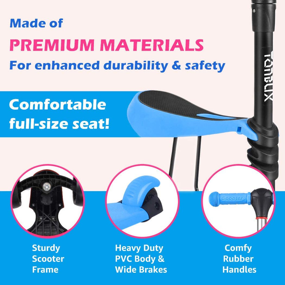 TONBUX 2 in 1 Kids Kick Scooter with Adjustable Height Removable Seat