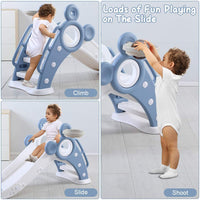 Yoleo Kids Slide Indoor Outdoor Climber Sports Folding Plastic Slide with Basketball