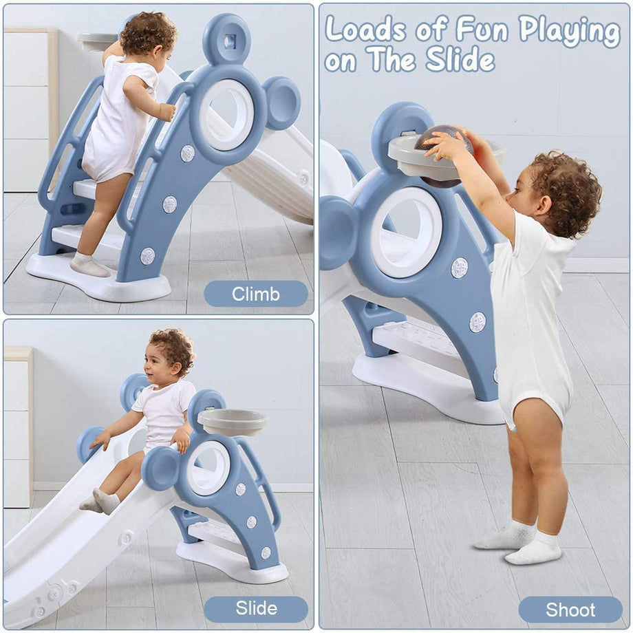 Yoleo Kids Slide Indoor Outdoor Climber Sports Folding Plastic Slide with Basketball