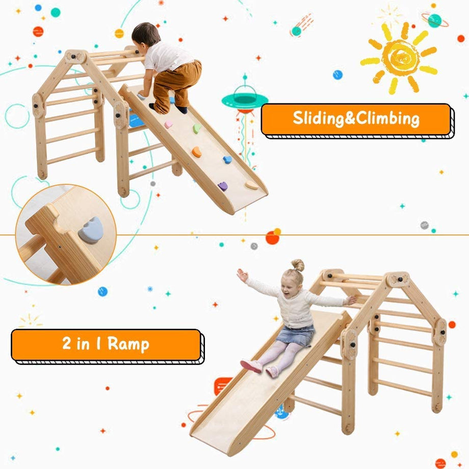 Dripex Wooden Climbing Triangle Ladder with Ramp
