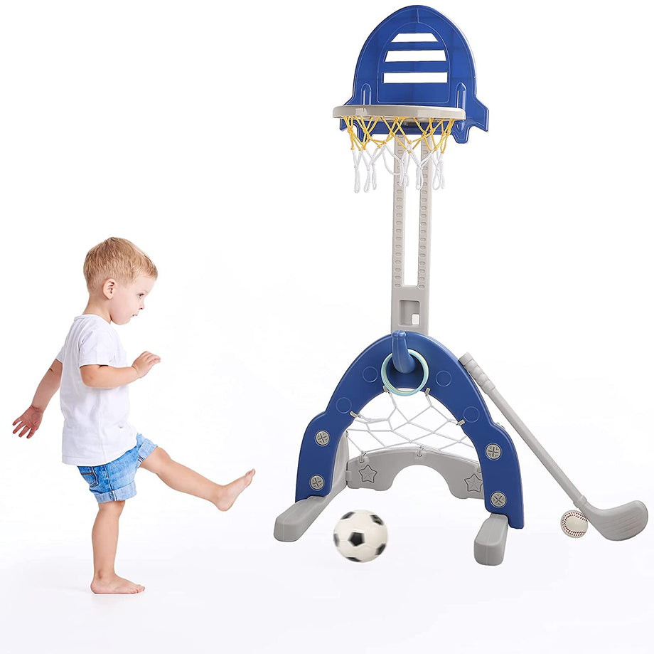 Dprodo Basketball Hoop for Kids 4 in 1 Sports Activity Center Basketball Football Golf Adjustable Height