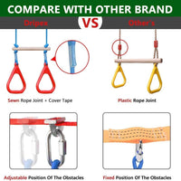 Ninja Warrior Obstacle Course for Kids - 2X50FT Double Ninja Slackline with Most Complete Accessories for Kids, Swing, Trapeze Swing, Rope Ladder, Obstacle Net Plus 1.2M Arm Trainer