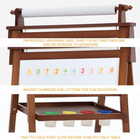 Dripex Kids Art Easel with Paper Roll, Double Sided Toddler Childrens Easel Chalkboard and Magnetic Dry Erase Board for Kid Painting and Drawing, Multiple Kids Art Supplies Included, Reddish Brown