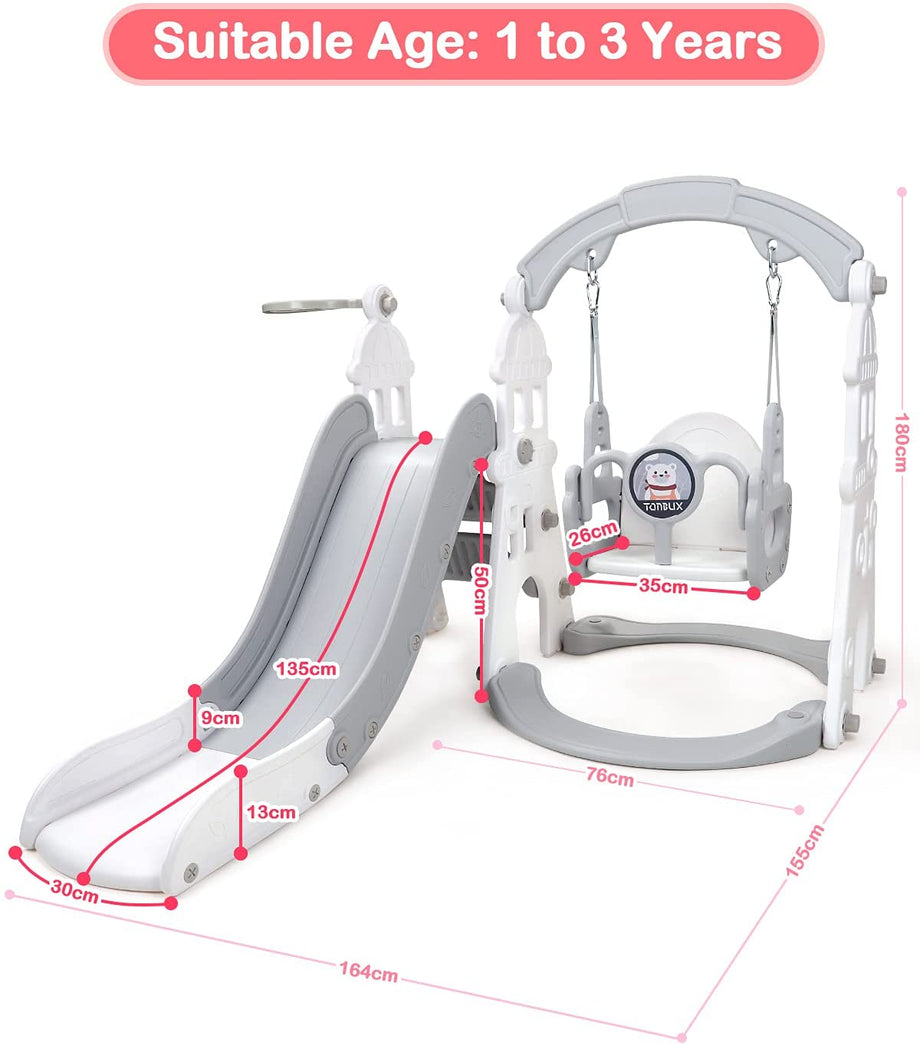 OUNUO Kids Slide and Swing Set with Basketball Hoop Baby Slide for toddlers age 1-3