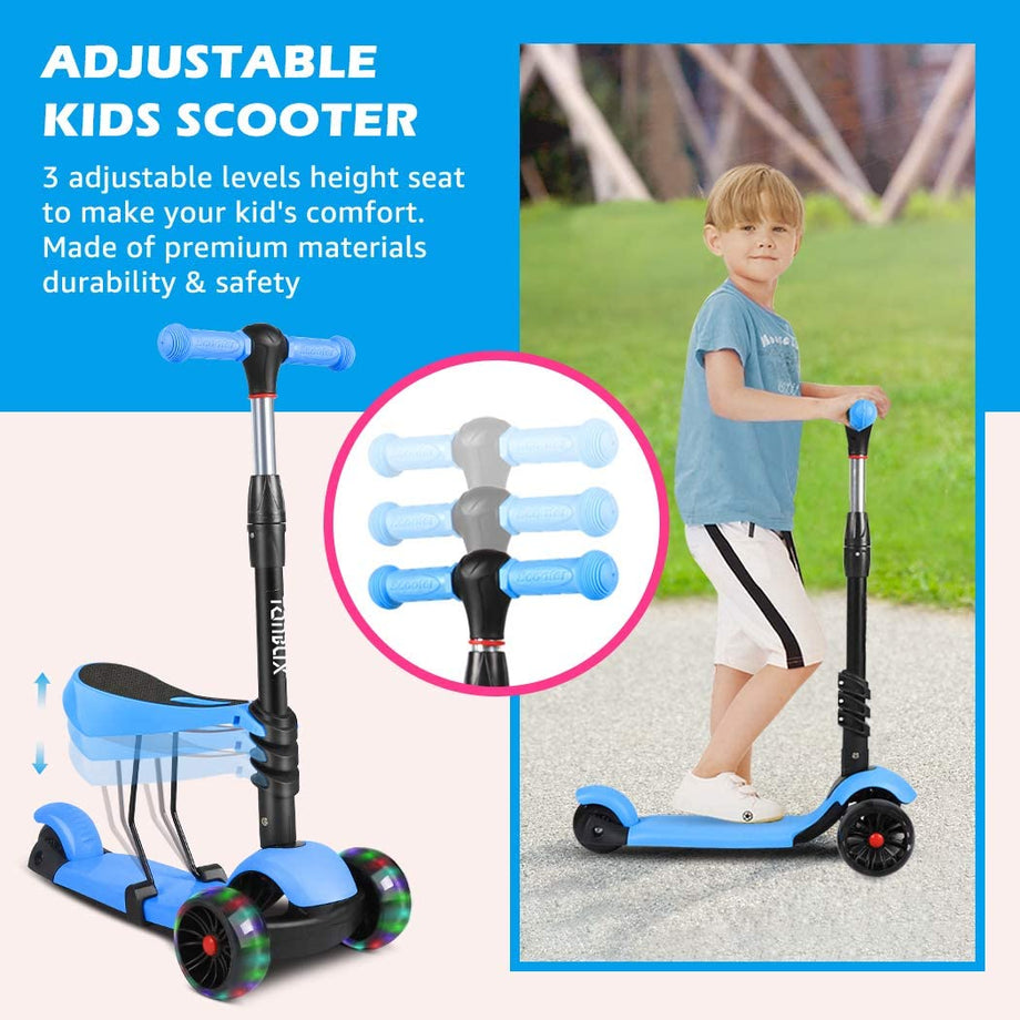 TONBUX 2 in 1 Kids Kick Scooter with Adjustable Height Removable Seat