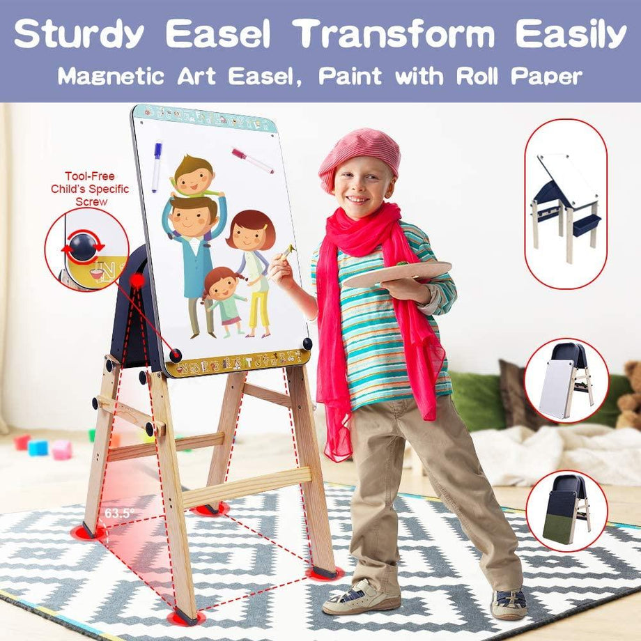 Dripex 9 in 1 Wooden Multi Activity Kids Table & Art Easel with Storage