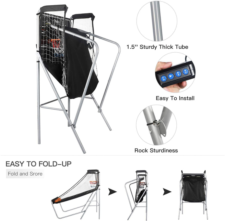 Yoleo Indoor Basketball Arcade Game, Official Dual Shot Sport – 10 Games and 6 Audio Options – Durable Construction – Easy Fold Up