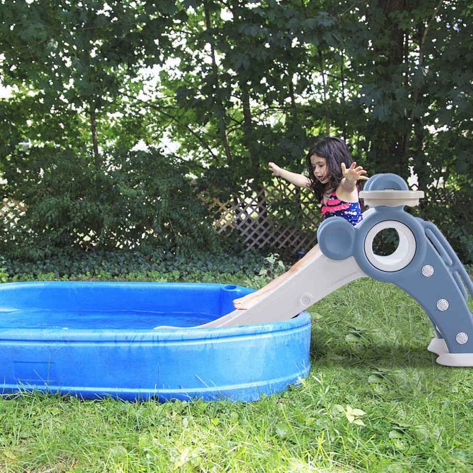 Yoleo Kids Slide Indoor Outdoor Climber Sports Folding Plastic Slide with Basketball