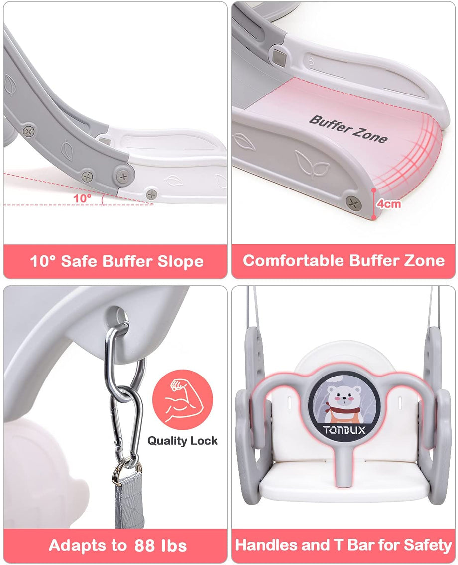 OUNUO Kids Slide and Swing Set with Basketball Hoop Baby Slide for toddlers age 1-3