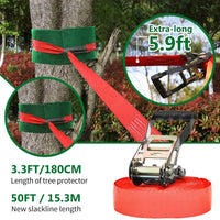 Ninja Warrior Obstacle Course for Kids - 2X50FT Double Ninja Slackline with Most Complete Accessories for Kids, Swing, Trapeze Swing, Rope Ladder, Obstacle Net Plus 1.2M Arm Trainer