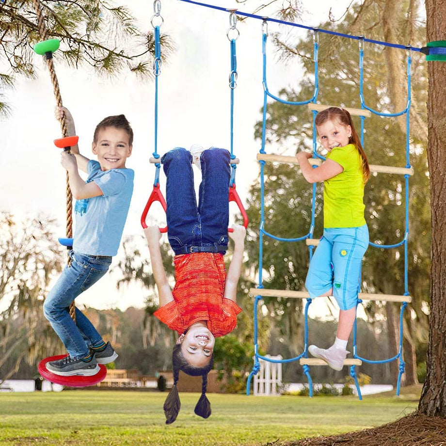Ninja Warrior Obstacle Course for Kids - 2X60FT Ninja Slackline with Most Complete Accessories for Kids