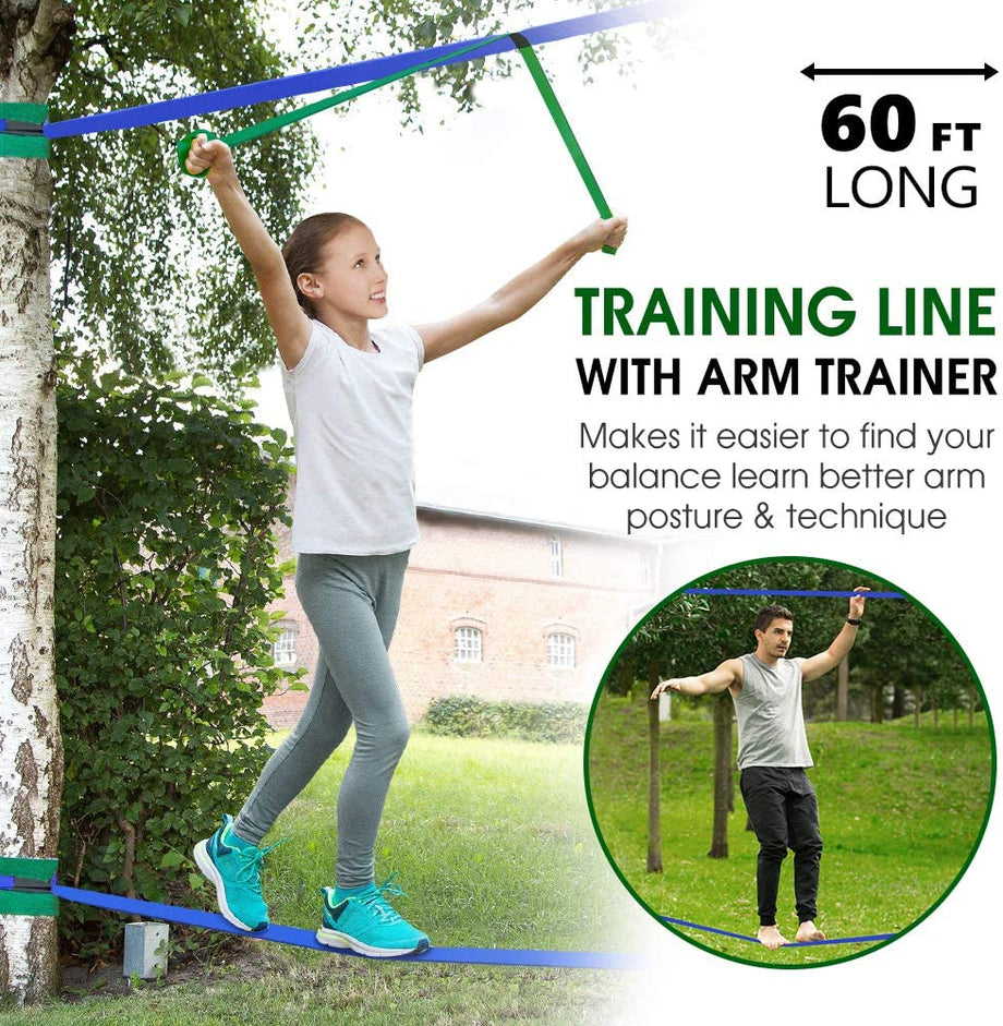 Ninja Warrior Obstacle Course for Kids - 2X60FT Ninja Slackline with Most Complete Accessories for Kids