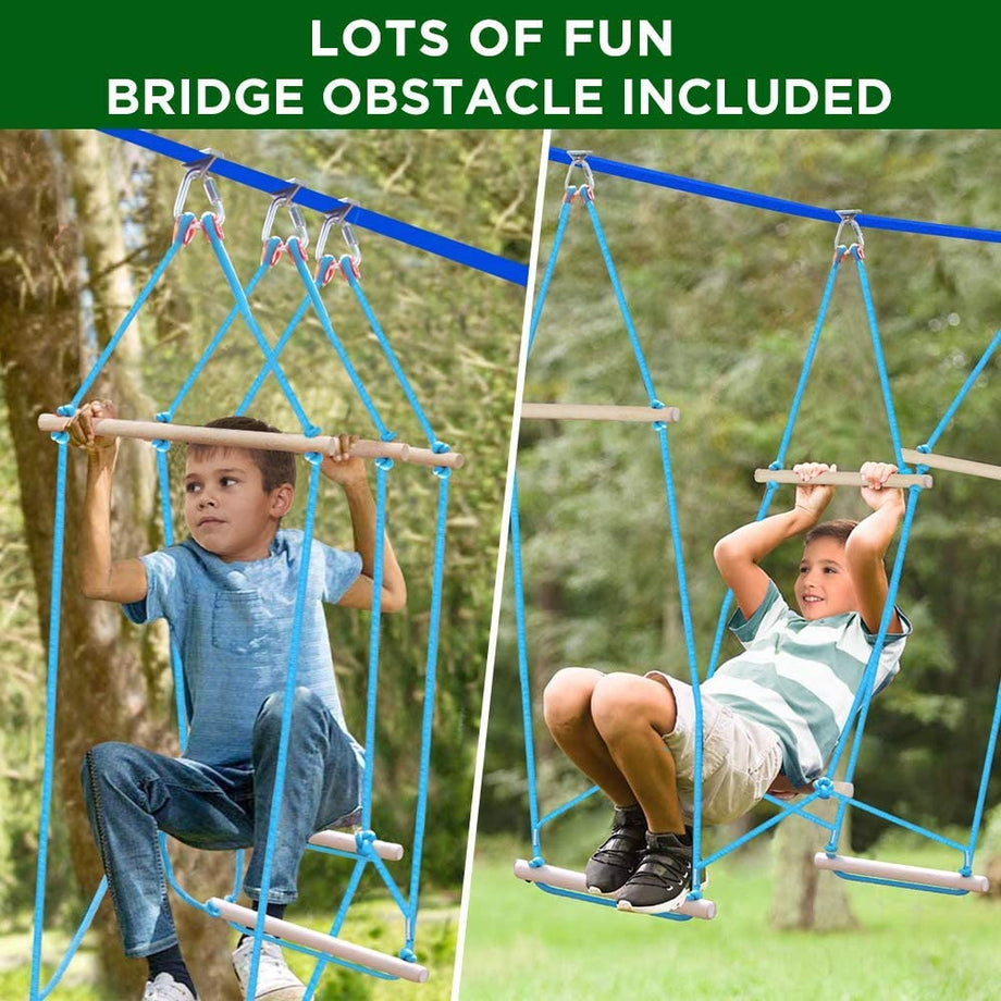 Ninja Warrior Obstacle Course for Kids - 2X60FT Ninja Slackline with Most Complete Accessories for Kids
