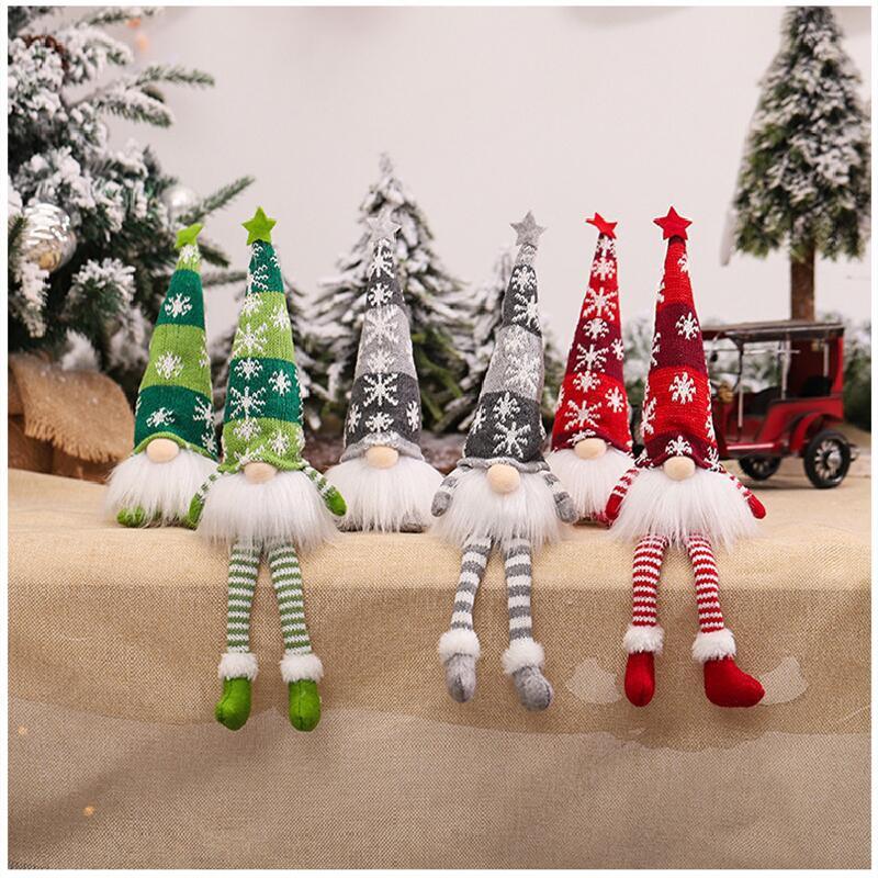 Christmas Decorations with Led Light Handmade Santa Elf Plush Table Ornaments Figurine Holiday Decor Gift-Knitted Cute LED Santa Christmas Decoration 1/3 packs