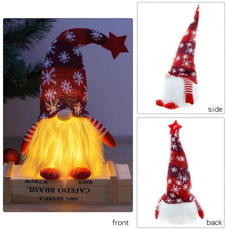 Christmas Decorations with Led Light Handmade Santa Elf Plush Table Ornaments Figurine Holiday Decor Gift-Knitted Cute LED Santa Christmas Decoration 1/3 packs