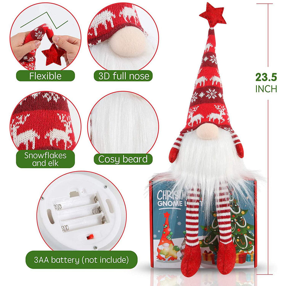 Christmas Decorations with Led Light Handmade Santa Elf Plush Table Ornaments Figurine Holiday Decor Gift-Knitted Cute LED Santa Christmas Decoration 1/3 packs