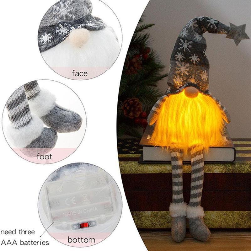 Christmas Decorations with Led Light Handmade Santa Elf Plush Table Ornaments Figurine Holiday Decor Gift-Knitted Cute LED Santa Christmas Decoration 1/3 packs