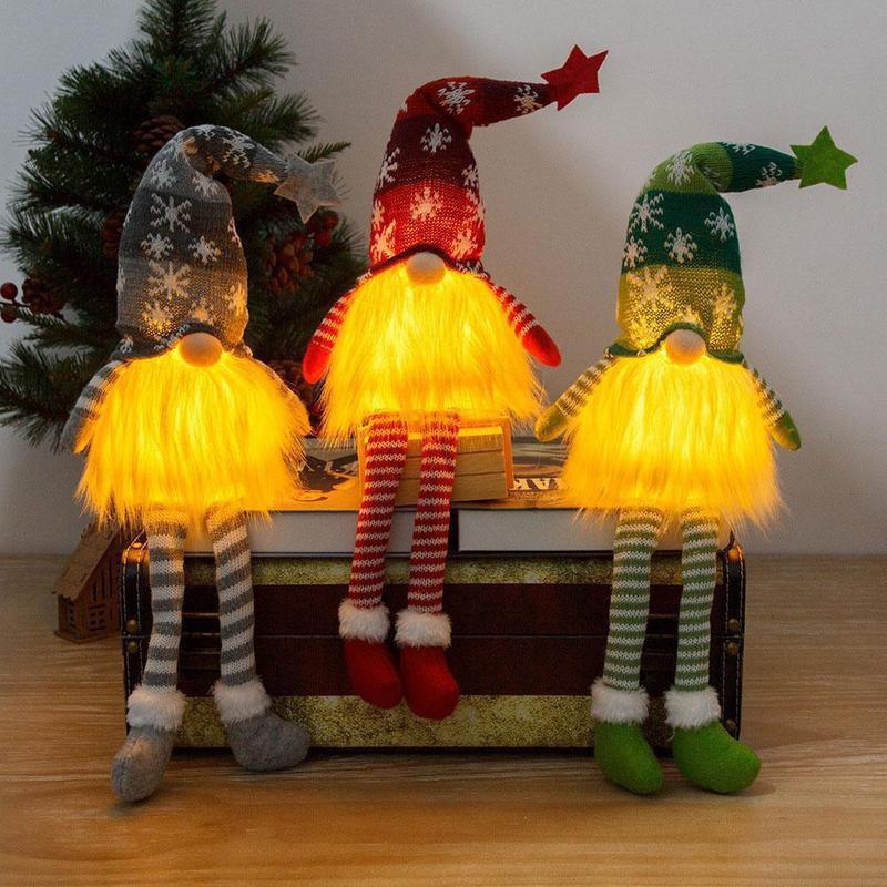Christmas Decorations with Led Light Handmade Santa Elf Plush Table Ornaments Figurine Holiday Decor Gift-Knitted Cute LED Santa Christmas Decoration 1/3 packs