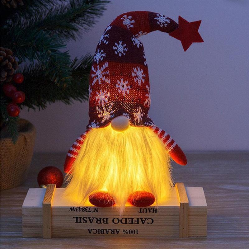 Christmas Decorations with Led Light Handmade Santa Elf Plush Table Ornaments Figurine Holiday Decor Gift-Knitted Cute LED Santa Christmas Decoration 1/3 packs