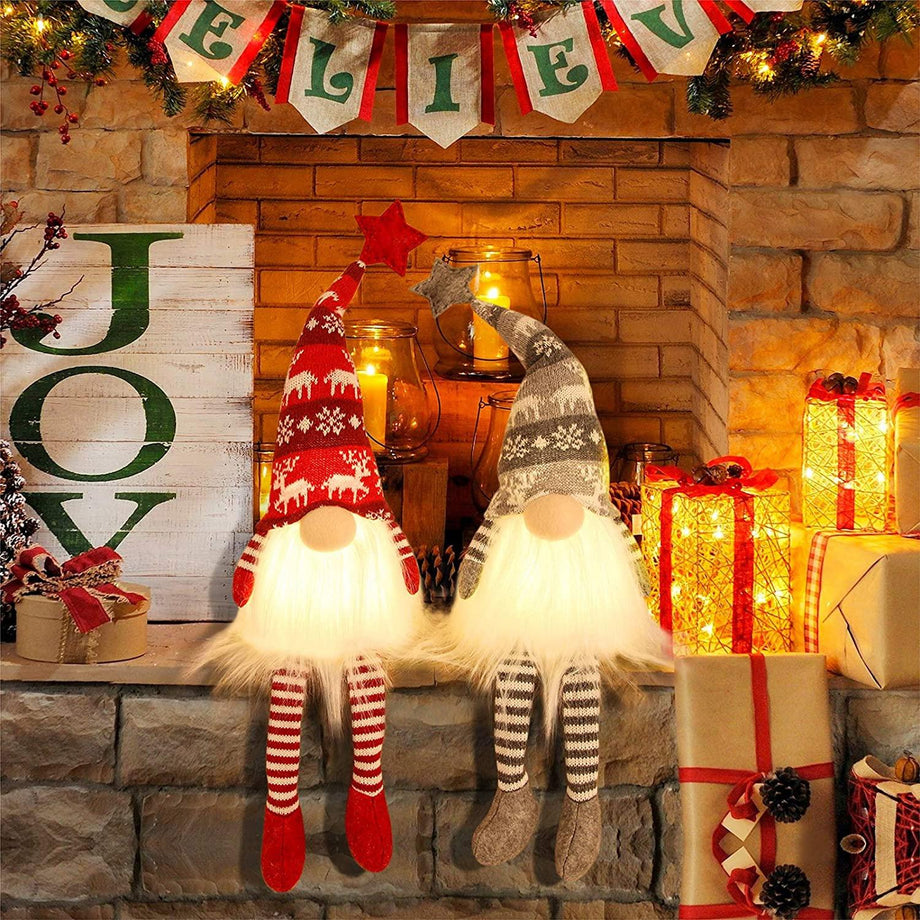 Christmas Decorations with Led Light Handmade Santa Elf Plush Table Ornaments Figurine Holiday Decor Gift-Knitted Cute LED Santa Christmas Decoration 1/3 packs