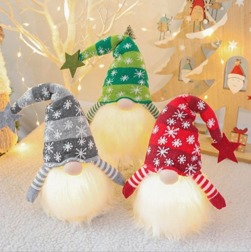 Christmas Decorations with Led Light Handmade Santa Elf Plush Table Ornaments Figurine Holiday Decor Gift-Knitted Cute LED Santa Christmas Decoration 1/3 packs